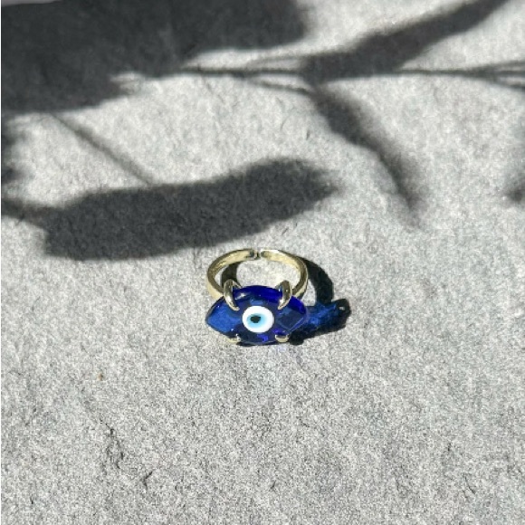 2/$30🌵 Evil Eye Stone Ring Gold Color Adjustable Lucky Symbol Egyptian Jewelry - Picture 3 of 8